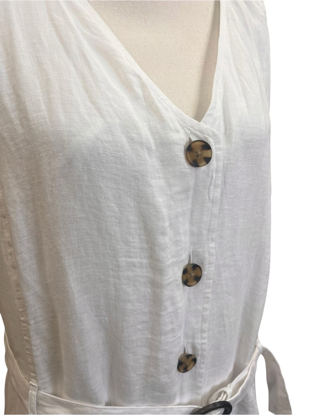 Talbots White 100% Linen Button Front Belted Midi Dress Size 16 Lined Pockets - Picture 3 of 12